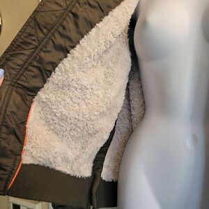 STEVE MADDEN parachute Bomber Satin jacket side zip teddy bear fleece lining,